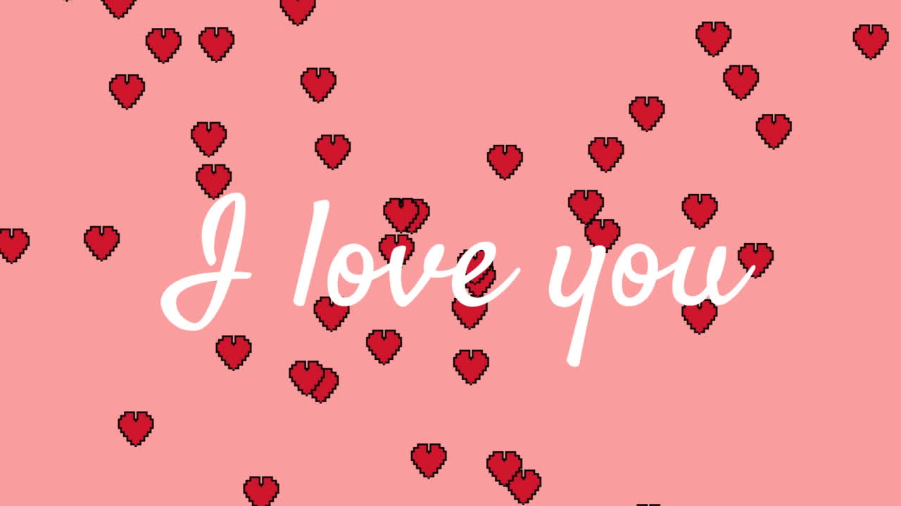 나는 당신을 사랑합니다. 분홍색 배경에 심장이 있는 문자