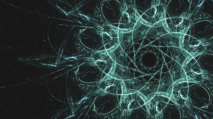 Alien fractal vortex with deep contrast lines in faded green, circles of endless looping chaos background video