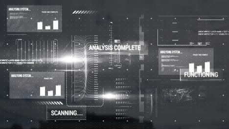 Animation-of-multiple-texts-over-graphs,-loading-bars-against-computer-language