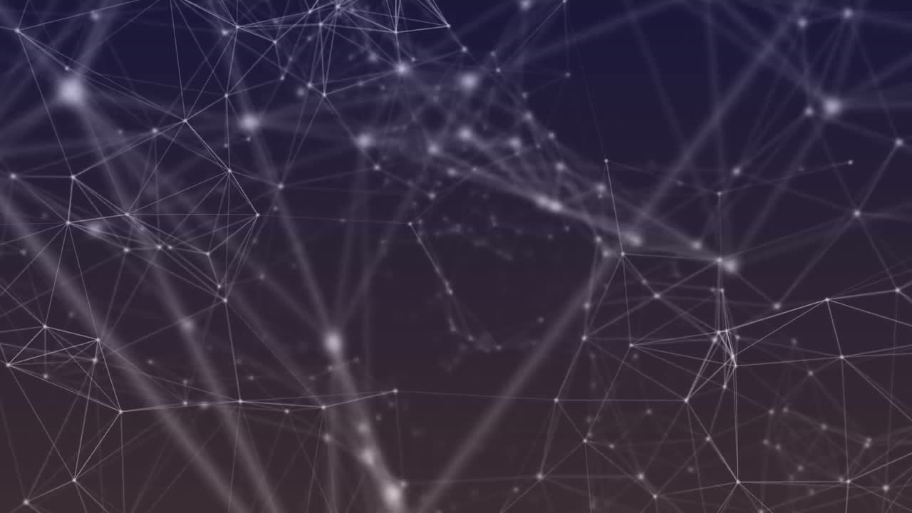 Animation of network of connections with glowing spots on dark background