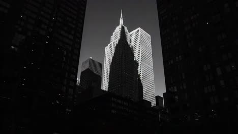 dramatic shadows of a towering structure: exploring the eye-catching silhouette of a skyscraper framed by surrounding urban architecture