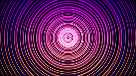 abstract rings of pink, blue, and yellow colors moving on black background, seamless loop. animation. neon glowing circles shimmering and flowing slowly