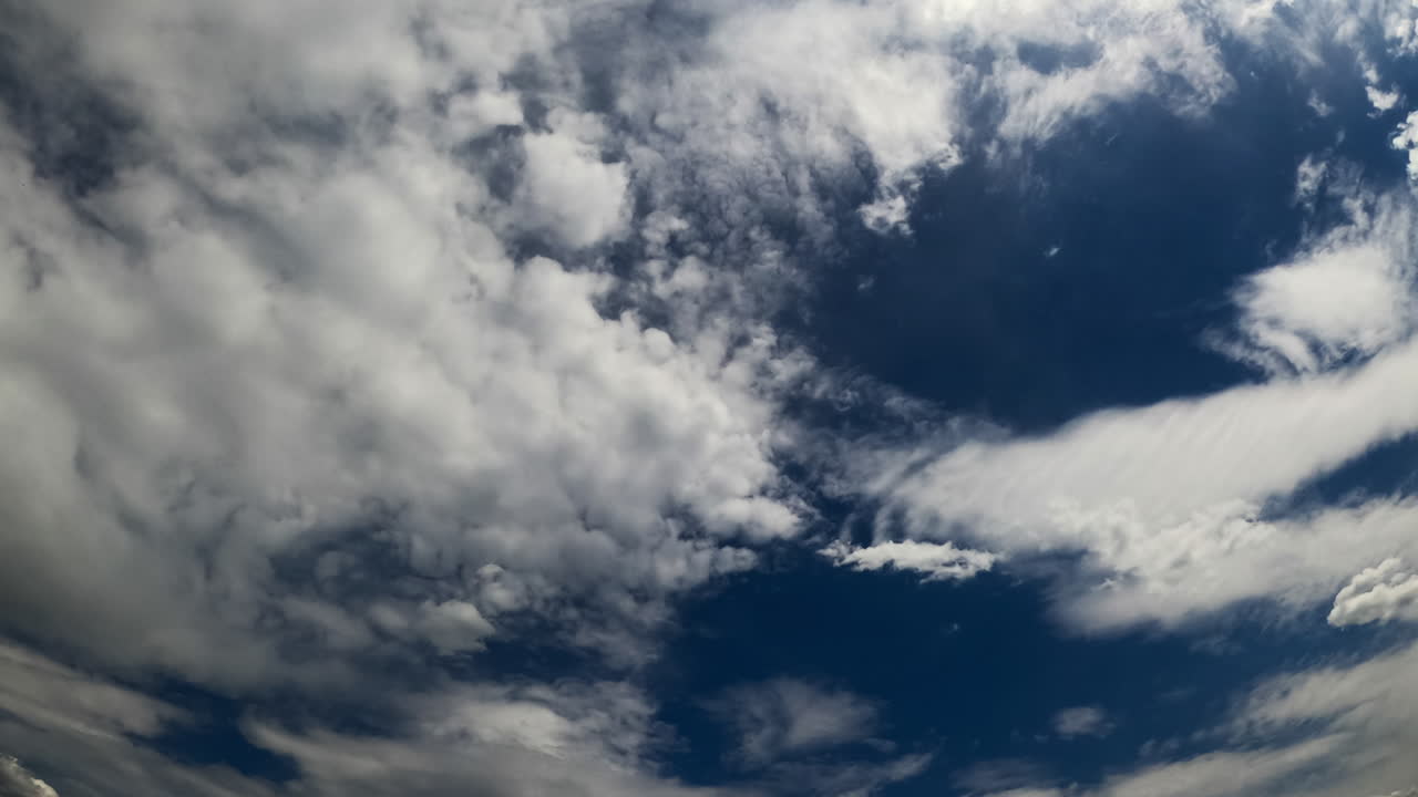 Heavy grey cloudscape covering the sky. Low angle view at the horizon before the rain. Timelapse.