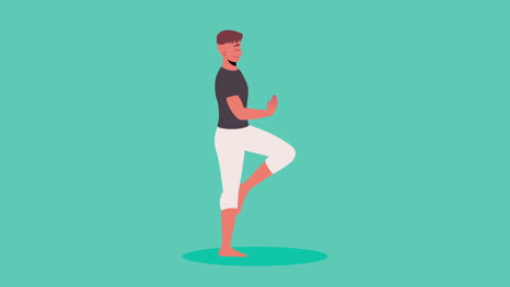 hombre de pie practicando yoga animación de personajes