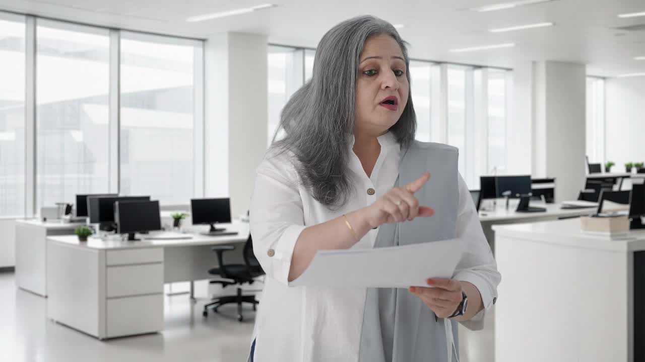 gerente femenina india senior hablando en una reunión