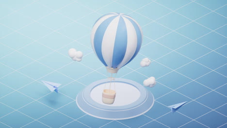 animación en bucle de un globo de aire caliente de dibujos animados azul, renderización en 3d.