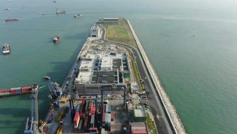 Hong-Kong-Underwater-Tunnel-linking-Chek-Lap-Kok-airport-and-Tuen-Mun,-Aerial-view