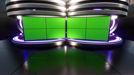 3d virtual tv studio news with neon lights in the background loop