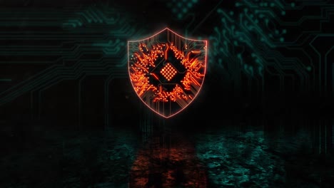 animation of glowing orange security shield over blue processor socket