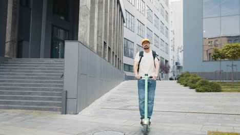 delivery person on electric scooter in urban setting