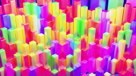 infografías abstractas de columnas multicolores en filas, hermoso fondo para transmisión analítica. fondo de bucle brillante con animación suave. matriz de barras adecuadas para temas financieros
