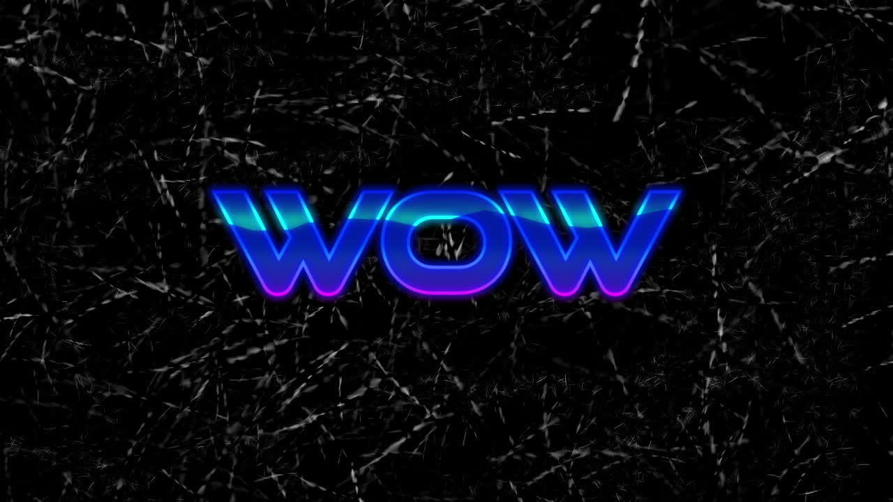 어두운 배경에 와우 텍스트의 애니메이션