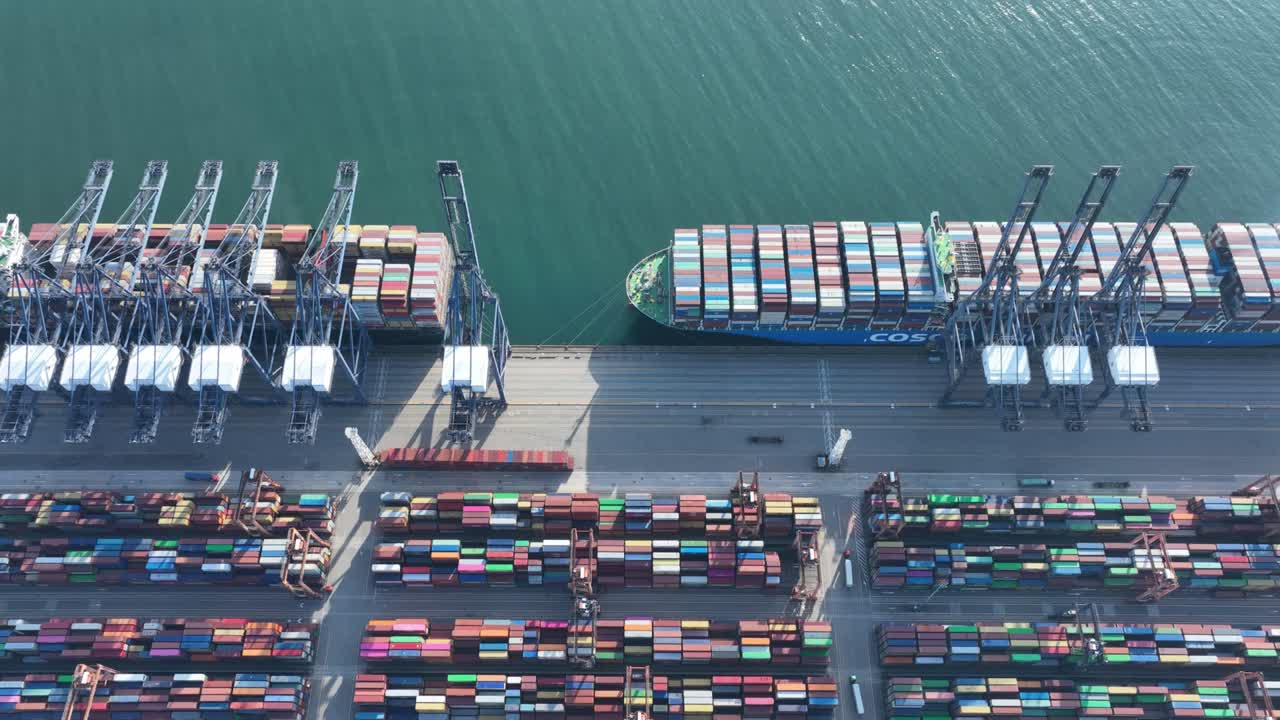Aerial footage of Yantian international container terminal in Shenzhen city, China