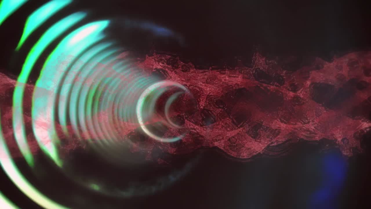 animación de círculos azules que se mueven rápidamente sobre un fondo negro y rojo