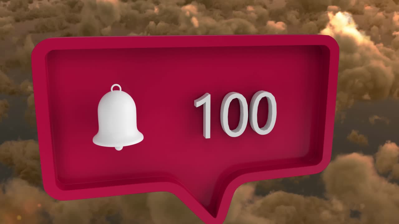 animación del icono de alerta con números en la burbuja de habla sobre el cielo y las nubes