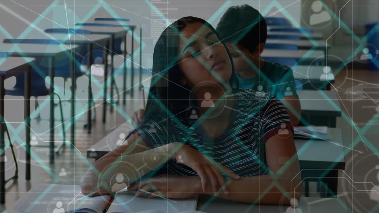 animación de una red de conexiones entre diversos grupos de estudiantes que utilizan la tecnología