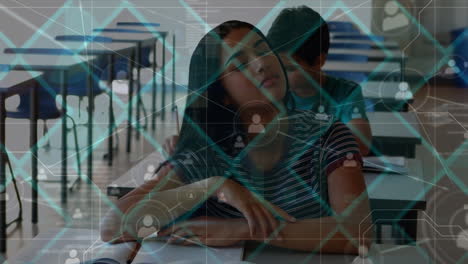 animation of network of connections over diverse group of students using technology