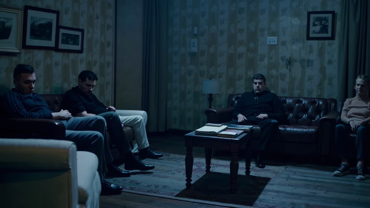 habitación vintage con gente y viejo televisor