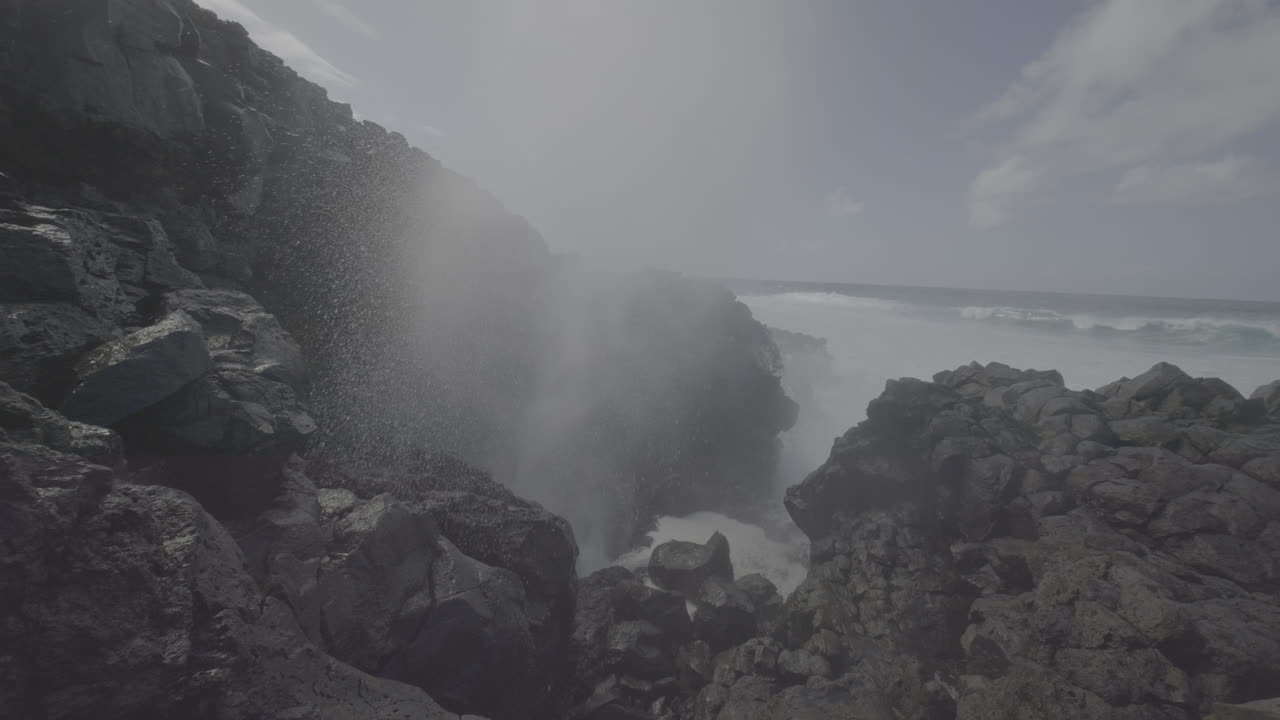 Powerful Waves Crashing Against Volcanic Coastline
