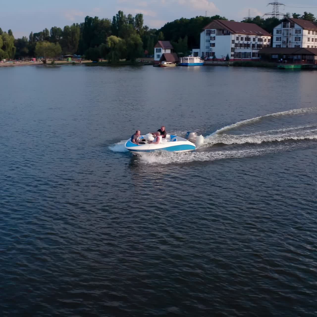 Boat sails along beautiful river