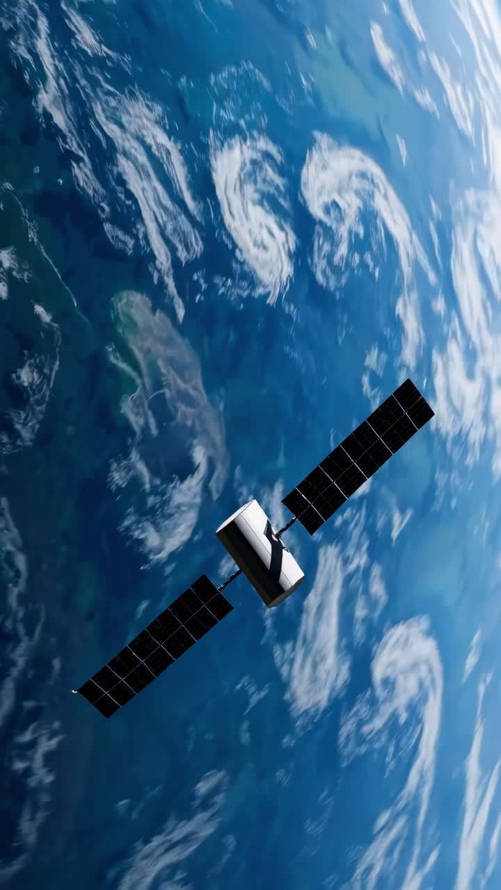En satellit kredser om Jorden, fanget fra en høj engel. Videoen viser rummets enorme størrelse.