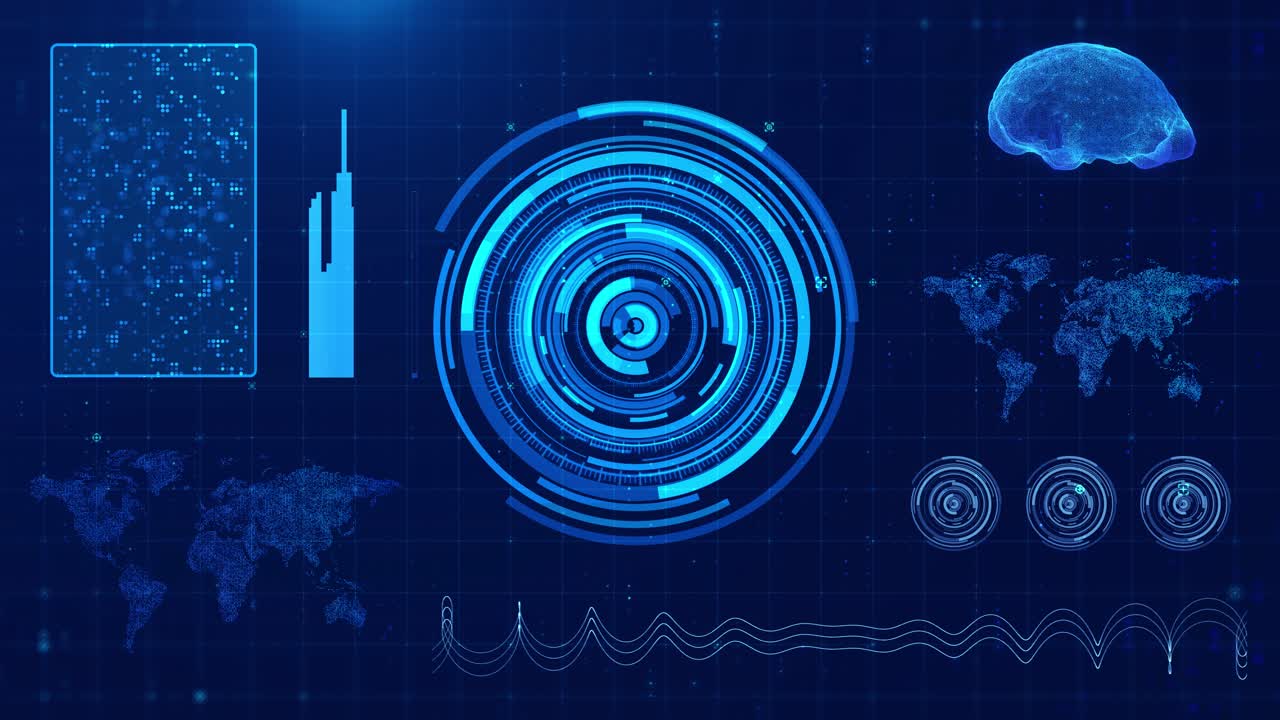 AI-Driven Cyber Interface: Modern HUD Design with Infographics and Big Data Visualization