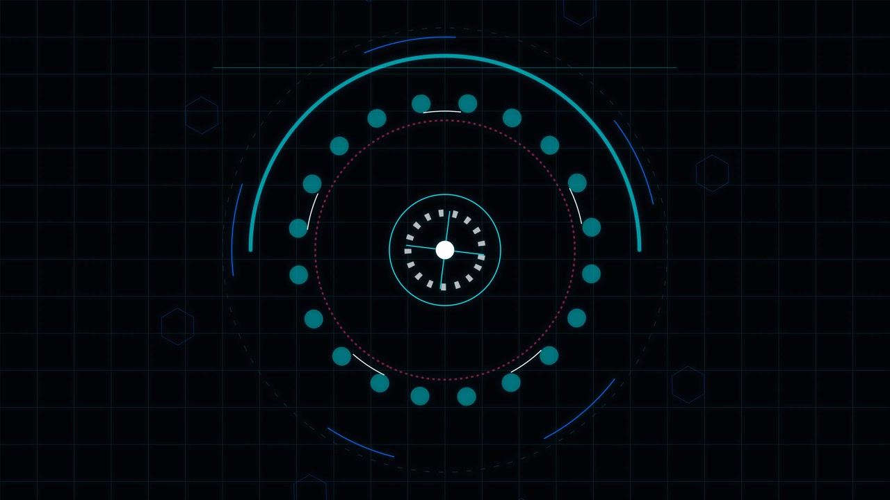 Futuristic Digital HUD Interface with Rotating Circular Elements