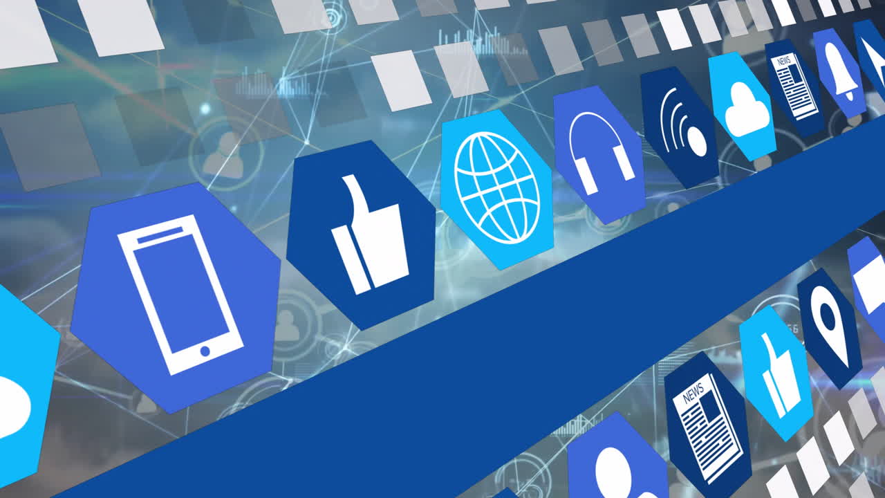 Digital icons and network connections animation over abstract technology background
