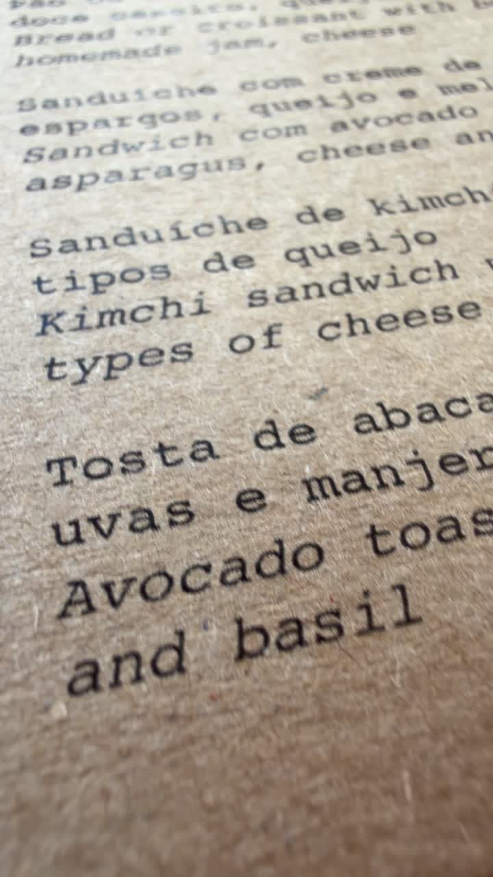 Close-up View of a Rustic Food Menu on Textured Paper