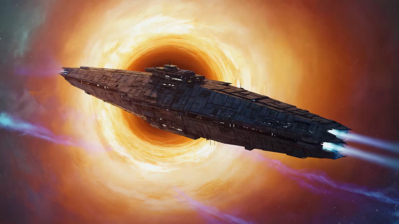 Spaceship flying into a black hole