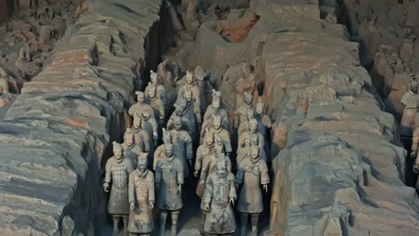 terracotta army - a world-renowned archaeological discovery located in lintong district, xi'an, shaanxi, china - pan up shot