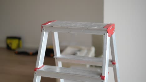 closeup of an aluminum stepladder