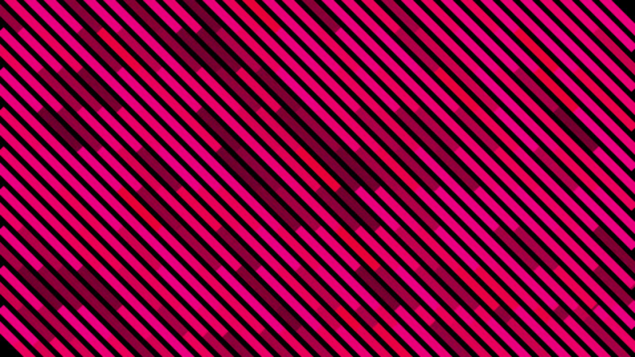 fondo de movimiento abstracto con líneas rosadas diagonales aisladas en fondo negro, bucle sin costuras. animación. hermosas rayas estrechas coloridas con impulso de luz en movimiento