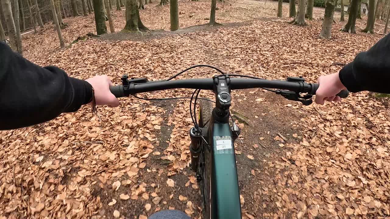 Video riding mountain bike through the forest