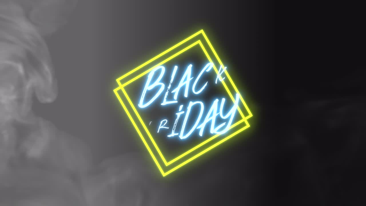 viernes negro con cuadrados amarillos de neón y humo.