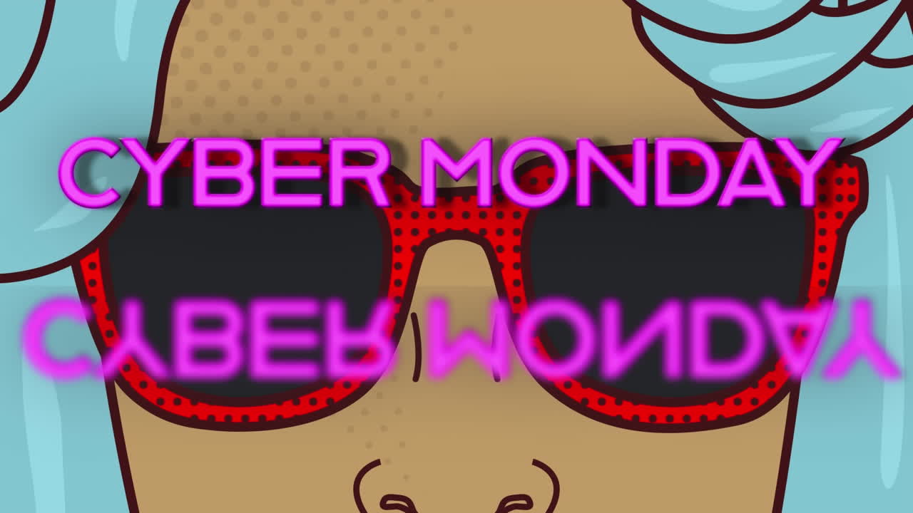 animatorom od cyber monday testo su volto di cartone animato retrò con occhiali da sole