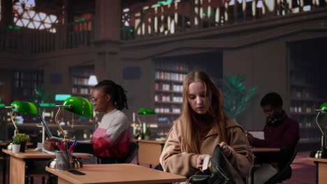 vertical video female college student reads and writes detailed notes for a new course