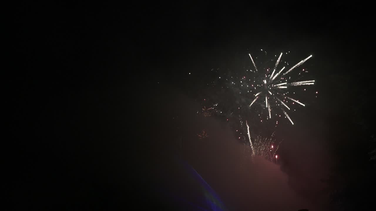 Fuochi d'artificio nel cielo notturno vicino al mare