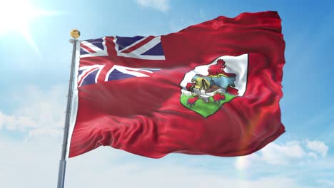 bermuda flag waving in the wind against deep blue sky. national theme, international concept. 3d render seamless loop 4k