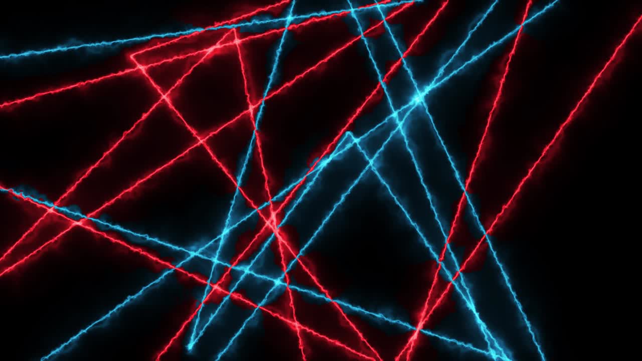 quadrati laser volare e attraversare. animazione di raggi laser nello stile degli anni '90. raggi di neon blu. composizione orizzontale, qualità video 4k