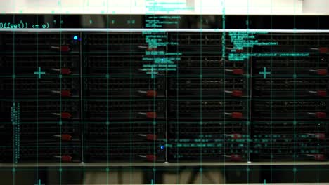 animación del procesamiento de datos en un primer plano del servidor informático