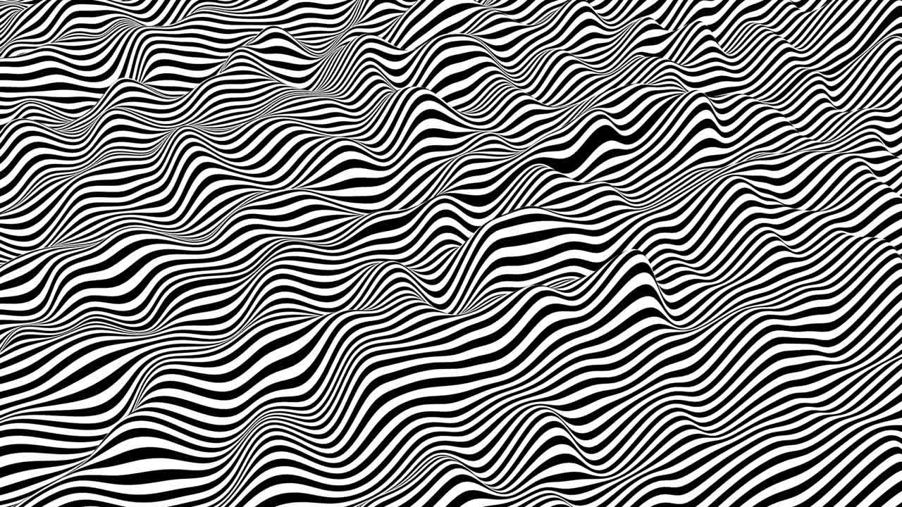 Black and white stripes waving surface. Modern isometric background loop animation. 3D rendering.