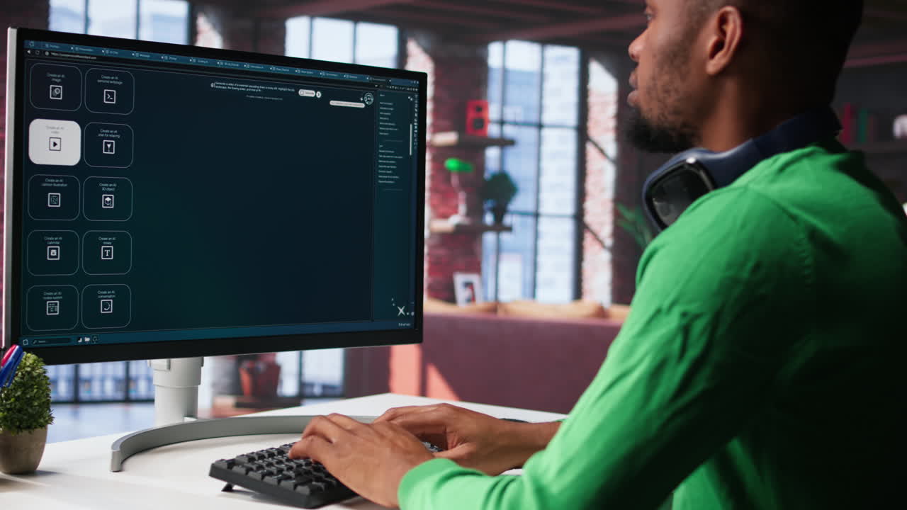 Vertical Video Young person uses software combining data and machine learning
