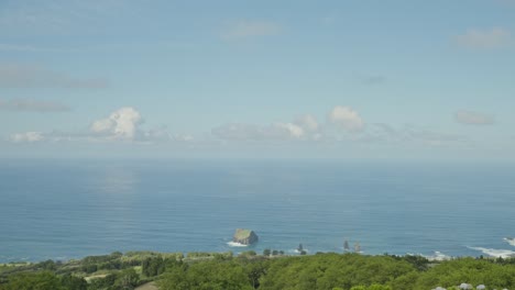 azores: ilheu dos mosteiros, wide view from lomba do vasco viewpoint, são miguel