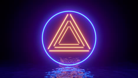 línea de anillo de círculo púrpura de neón brillante con reflejos en el agua, ondas de fondo vintage abstracto, ultravioleta, espectro de colores vibrantes, espectáculo de láser. ilustración de renderizado 3d. video 4k.