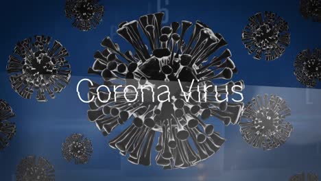 Animación-Del-Texto-Del-Virus-De-La-Corona-Sobre-19-Células-Covid-Flotando-Sobre-Fondo-Azul