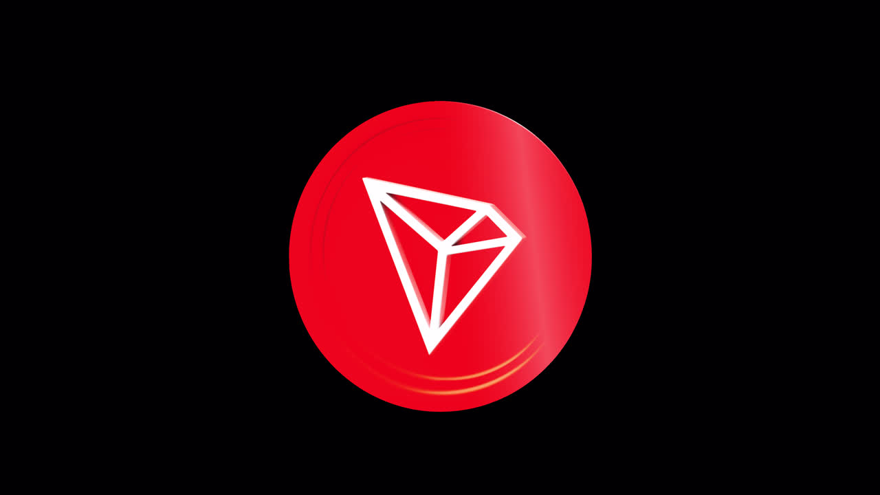 3D Animated Tron TRX Cryptocurrency Logo on Black Background