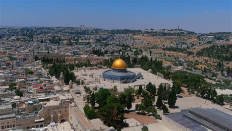 the kotel and golden dome of the rock mosque, aerial view