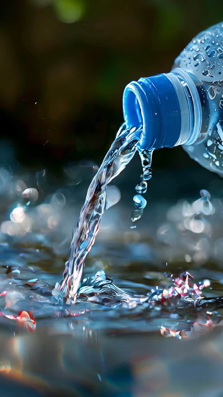Close up of clean water pouring from a water bottle