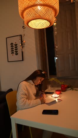 woman writing a letter at night